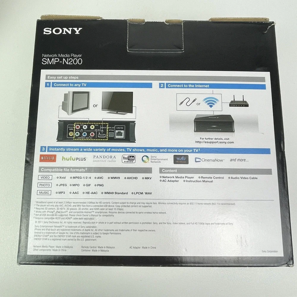 Sony SMP N200 Network Media Player Connection Cord Box No Remote